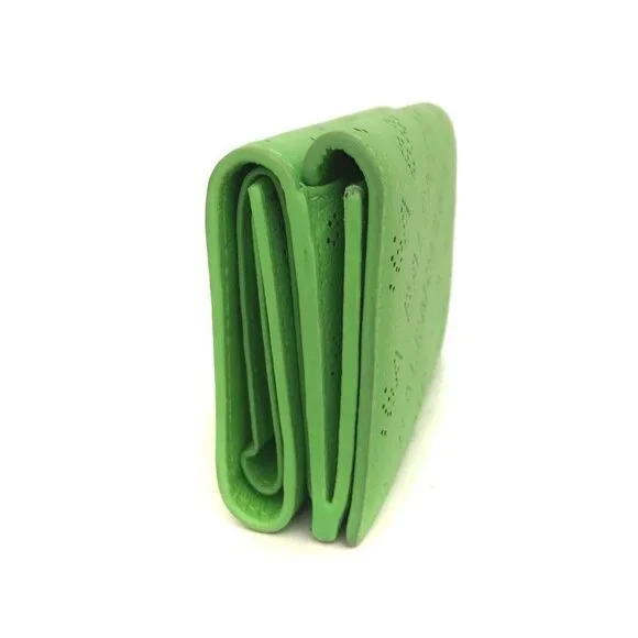 BALENCIAGA Logo Punching Leather Trifold Wallet Green/2BJ3558